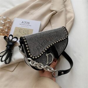 Fashion Luxury Designer Handbags Band Crossbody Shoulder Bag Women's Bags Chain Diamond Female Saddle Bag