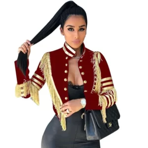 2024 New Arrival Fashion Casual Gold Stripe Tassels Jacket Women Slim Short Coat Outwear Fall and Spring Clothing Mujer Chaqueta